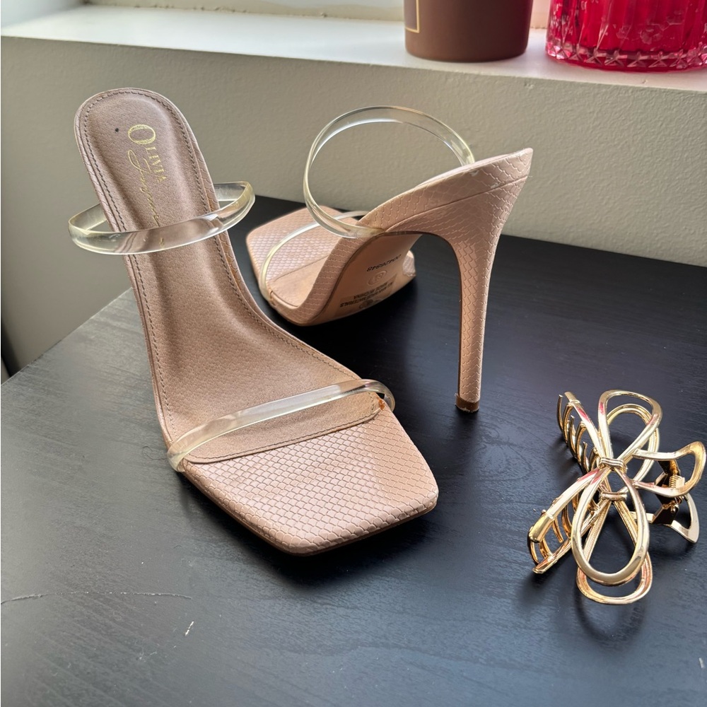 Women's Tan Heels with Clear Straps